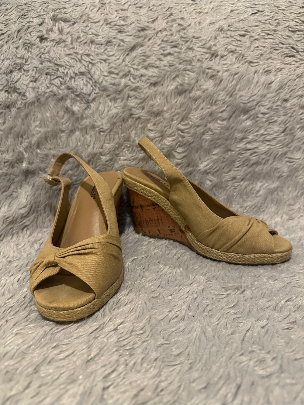 Seychelles Tan Knotted Slingback Espadrille Cork Wedges
